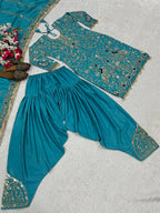 Afsana Natural Crepe Embroidered Dhoti Salwar Set with Lace Dupatta