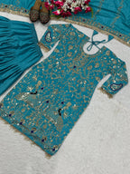 Afsana Natural Crepe Embroidered Dhoti Salwar Set with Lace Dupatta