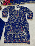 Afsana Natural Crepe Embroidered Dhoti Salwar Set with Lace Dupatta