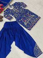Afsana Natural Crepe Embroidered Dhoti Salwar Set with Lace Dupatta