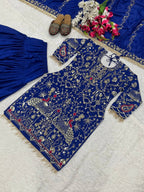 Afsana Natural Crepe Embroidered Dhoti Salwar Set with Lace Dupatta