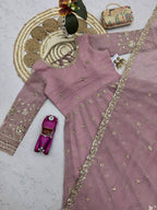 Ishanvi Crunchy Silk Embroidered Gown with Pant & Dupatta