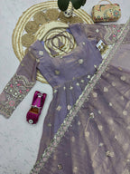 Rupanjali Fandy Silk Embroidered Gown with Palazzo & Pearl Lace Dupatta