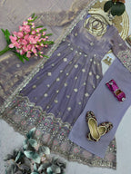 Rupanjali Fandy Silk Embroidered Gown with Palazzo & Pearl Lace Dupatta