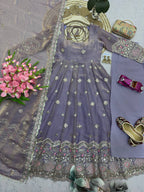 Rupanjali Fandy Silk Embroidered Gown with Palazzo & Pearl Lace Dupatta