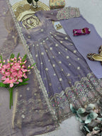 Rupanjali Fandy Silk Embroidered Gown with Palazzo & Pearl Lace Dupatta