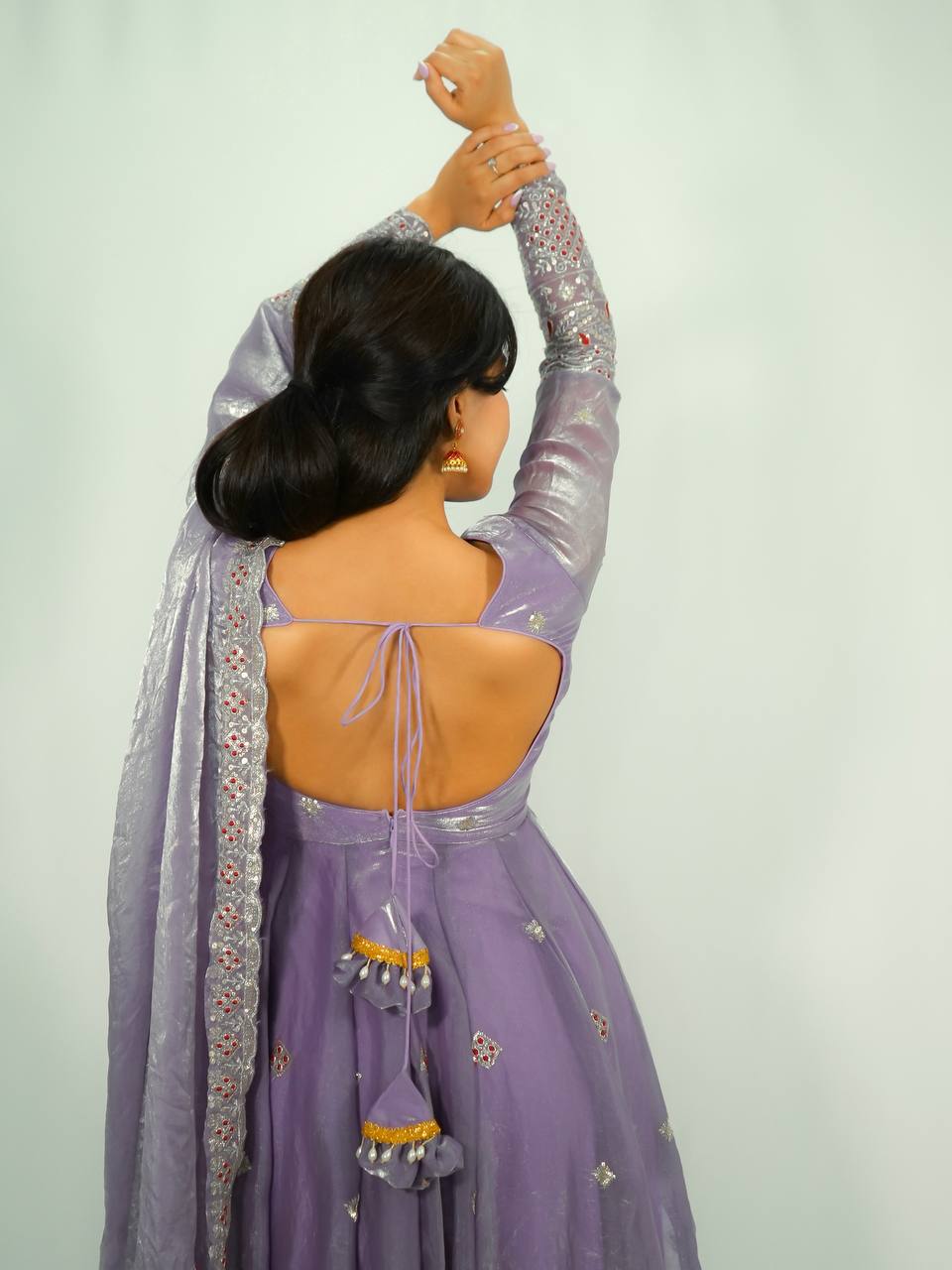 Rupanjali Fandy Silk Embroidered Gown with Palazzo & Pearl Lace Dupatta