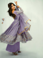 Rupanjali Fandy Silk Embroidered Gown with Palazzo & Pearl Lace Dupatta