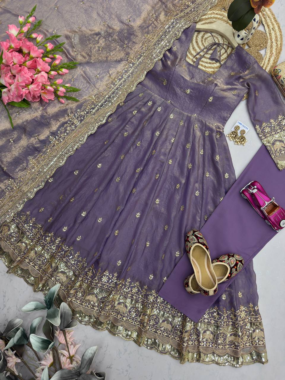 Ritanshi Fandy Silk Embroidered Anarkali with Pant & Dupatta