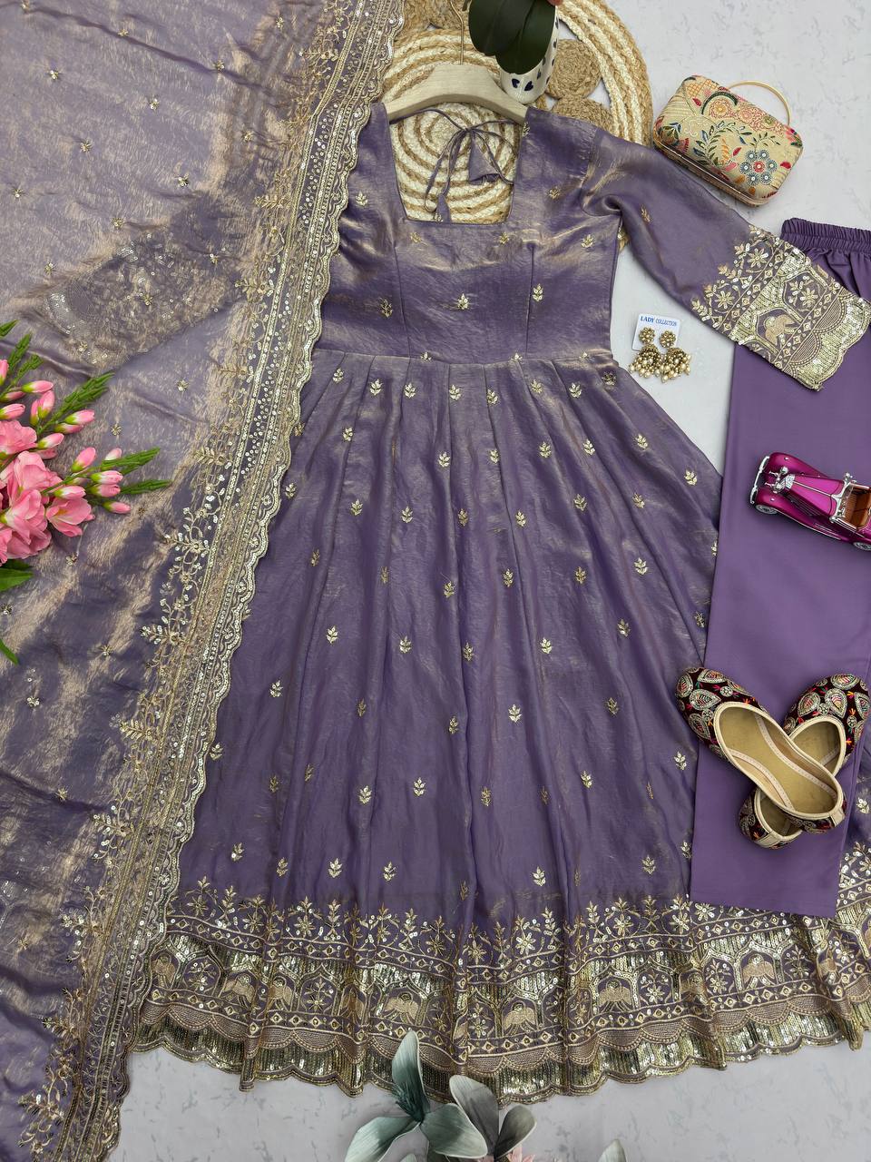 Ritanshi Fandy Silk Embroidered Anarkali with Pant & Dupatta