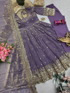 Ritanshi Fandy Silk Embroidered Anarkali with Pant & Dupatta