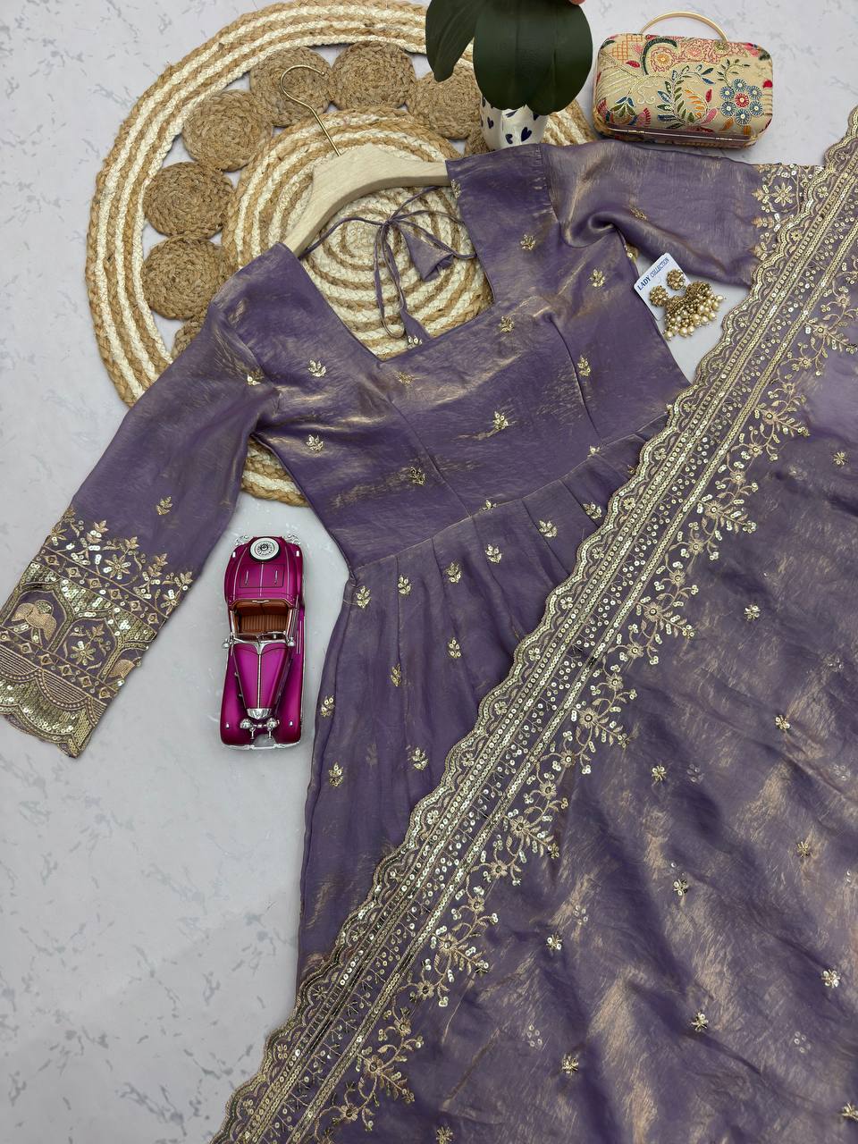 Ritanshi Fandy Silk Embroidered Anarkali with Pant & Dupatta