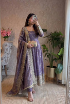 Ritanshi Fandy Silk Embroidered Anarkali with Pant & Dupatta