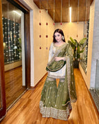 Nayab Chinon Heavy Embroidered Kurta Sharara Set with Dupatta