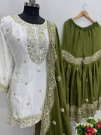 Nayab Chinon Heavy Embroidered Kurta Sharara Set with Dupatta