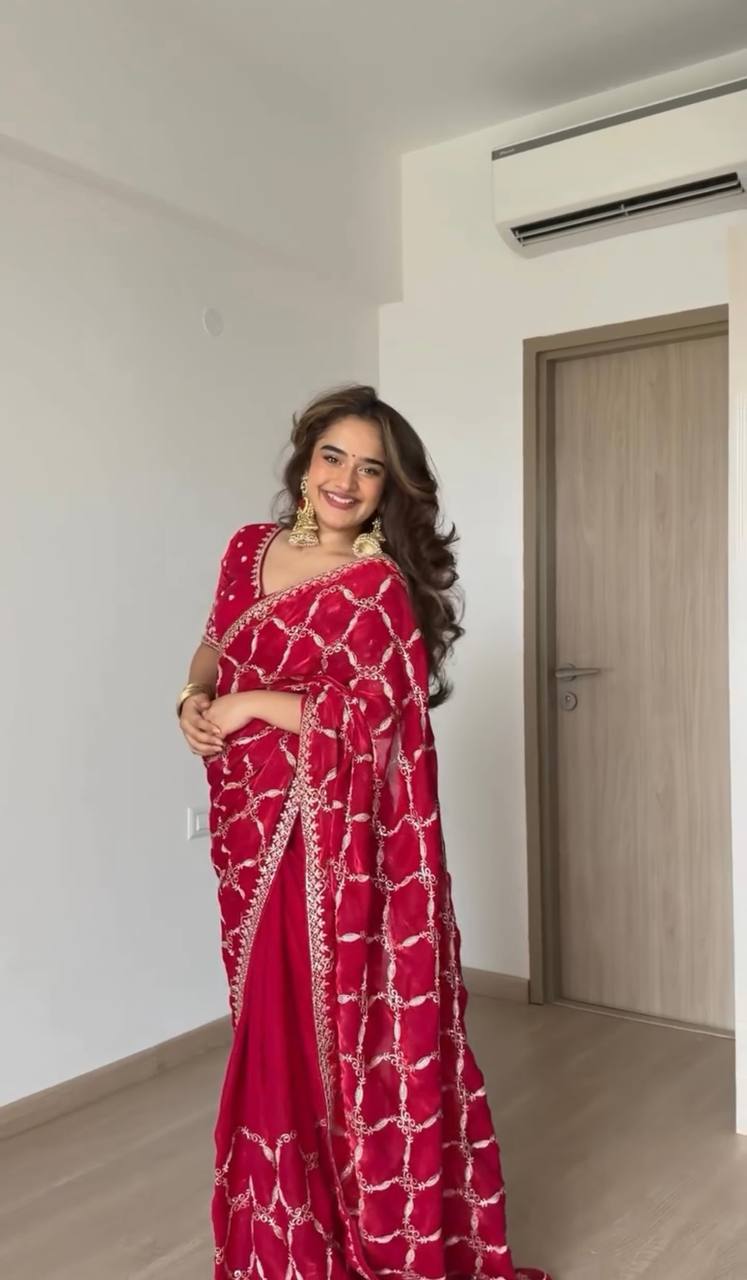 Noor Vastra Designer Fendy Silk Thread & Sequins Embroidered Saree with Heavy Embroidered Blouse