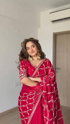 Noor Vastra Designer Fendy Silk Thread & Sequins Embroidered Saree with Heavy Embroidered Blouse