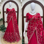 Noor Vastra Designer Fendy Silk Thread & Sequins Embroidered Saree with Heavy Embroidered Blouse