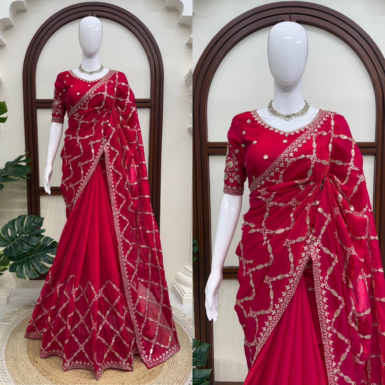 Noor Vastra Designer Fendy Silk Thread & Sequins Embroidered Saree with Heavy Embroidered Blouse
