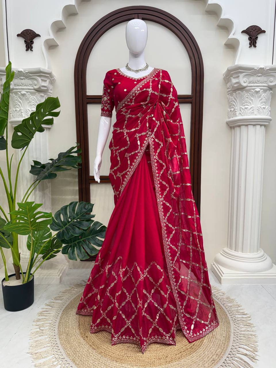 Noor Vastra Designer Fendy Silk Thread & Sequins Embroidered Saree with Heavy Embroidered Blouse