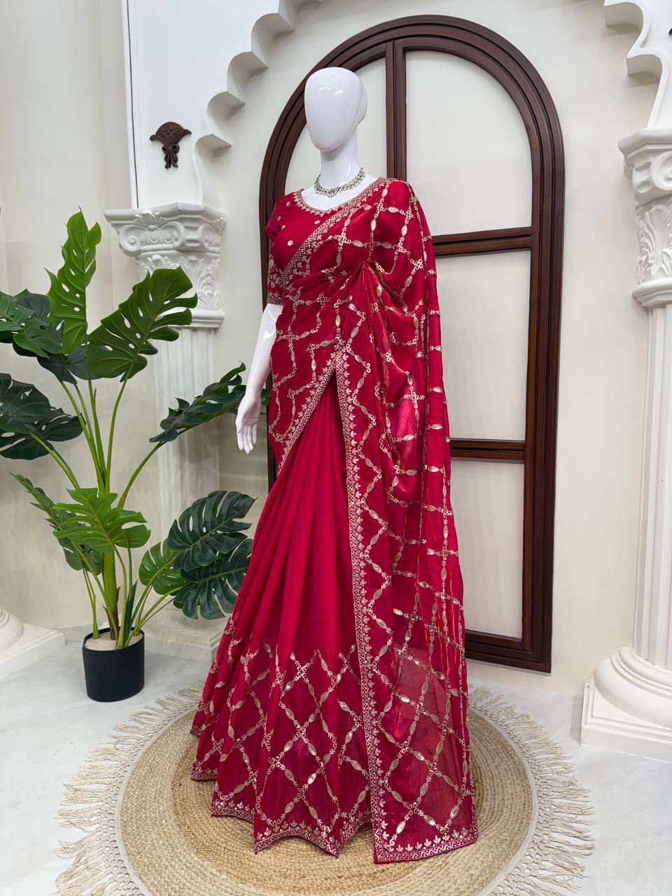 Noor Vastra Designer Fendy Silk Thread & Sequins Embroidered Saree with Heavy Embroidered Blouse