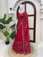 Noor Vastra Designer Fendy Silk Thread & Sequins Embroidered Saree with Heavy Embroidered Blouse