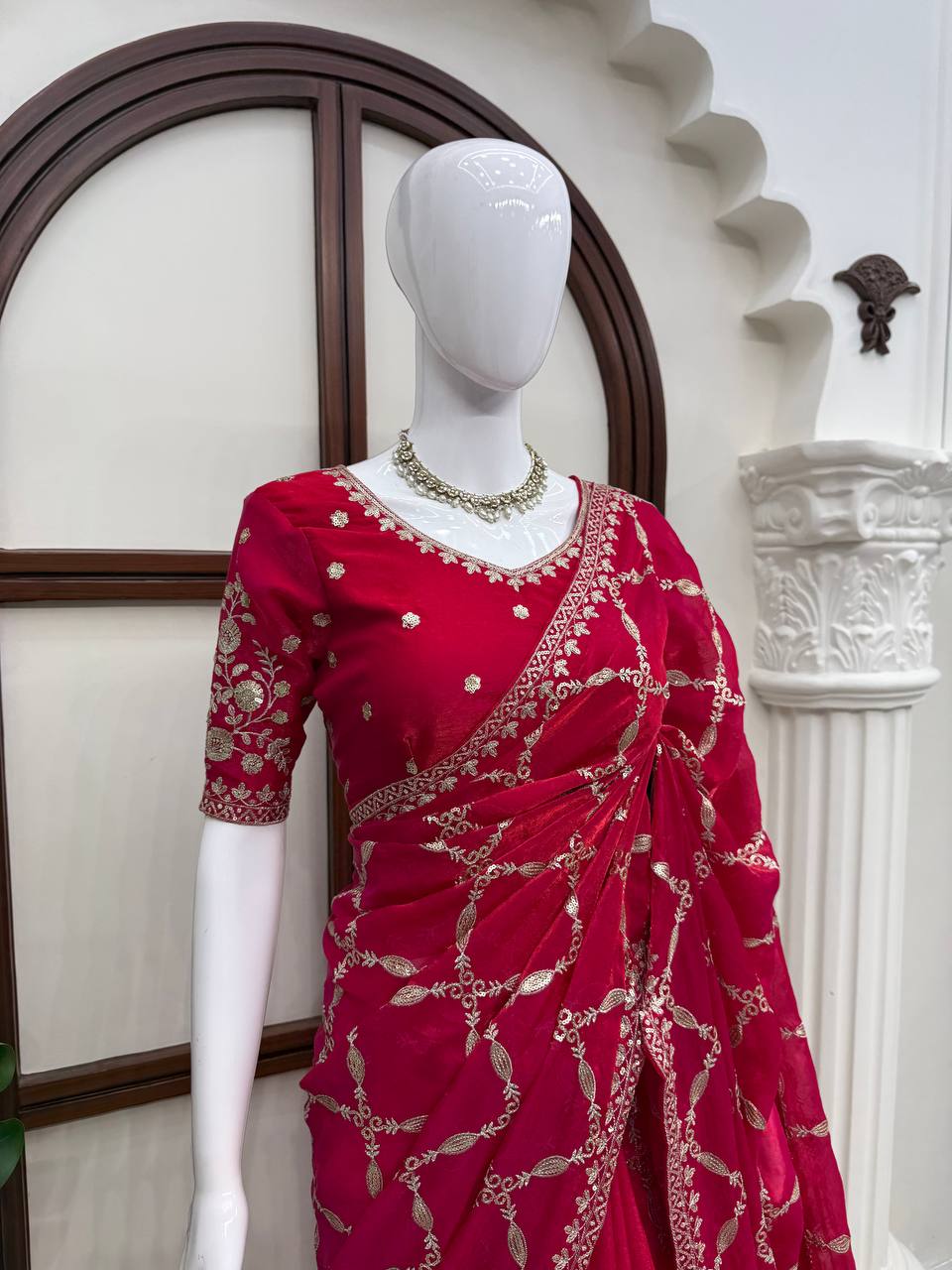 Noor Vastra Designer Fendy Silk Thread & Sequins Embroidered Saree with Heavy Embroidered Blouse