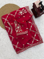 Noor Vastra Designer Fendy Silk Thread & Sequins Embroidered Saree with Heavy Embroidered Blouse