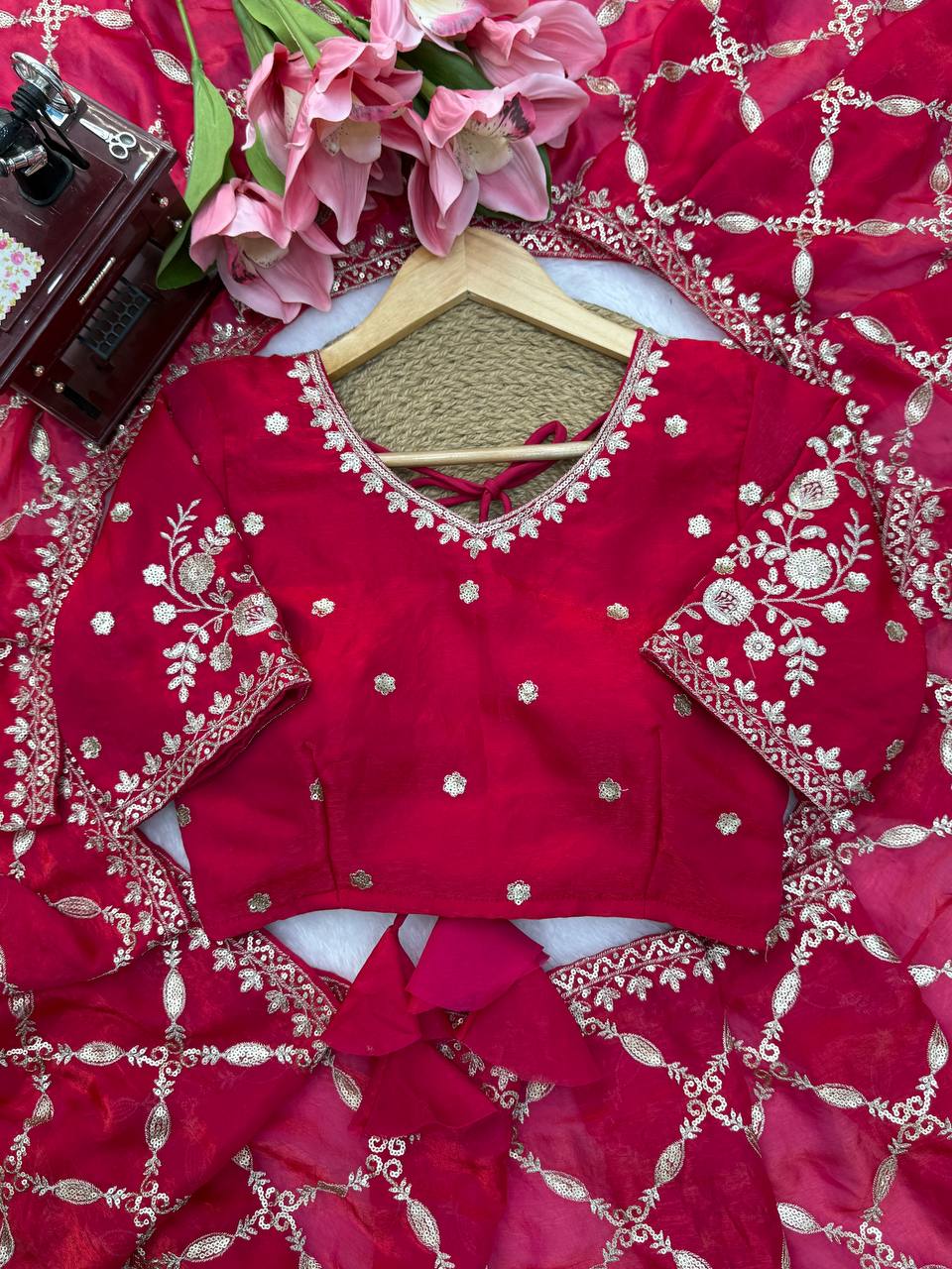 Noor Vastra Designer Fendy Silk Thread & Sequins Embroidered Saree with Heavy Embroidered Blouse
