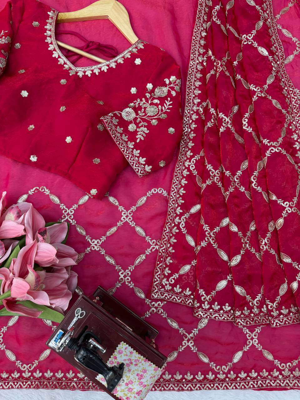 Noor Vastra Designer Fendy Silk Thread & Sequins Embroidered Saree with Heavy Embroidered Blouse