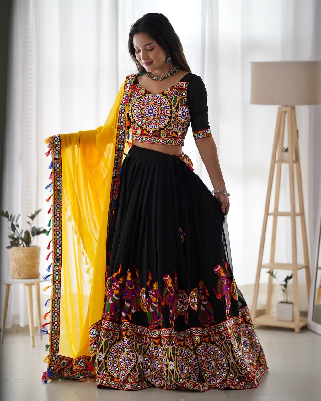 Mirazelle Designer Georgette Mirror Work Stitched Lehenga Choli for Navratri
