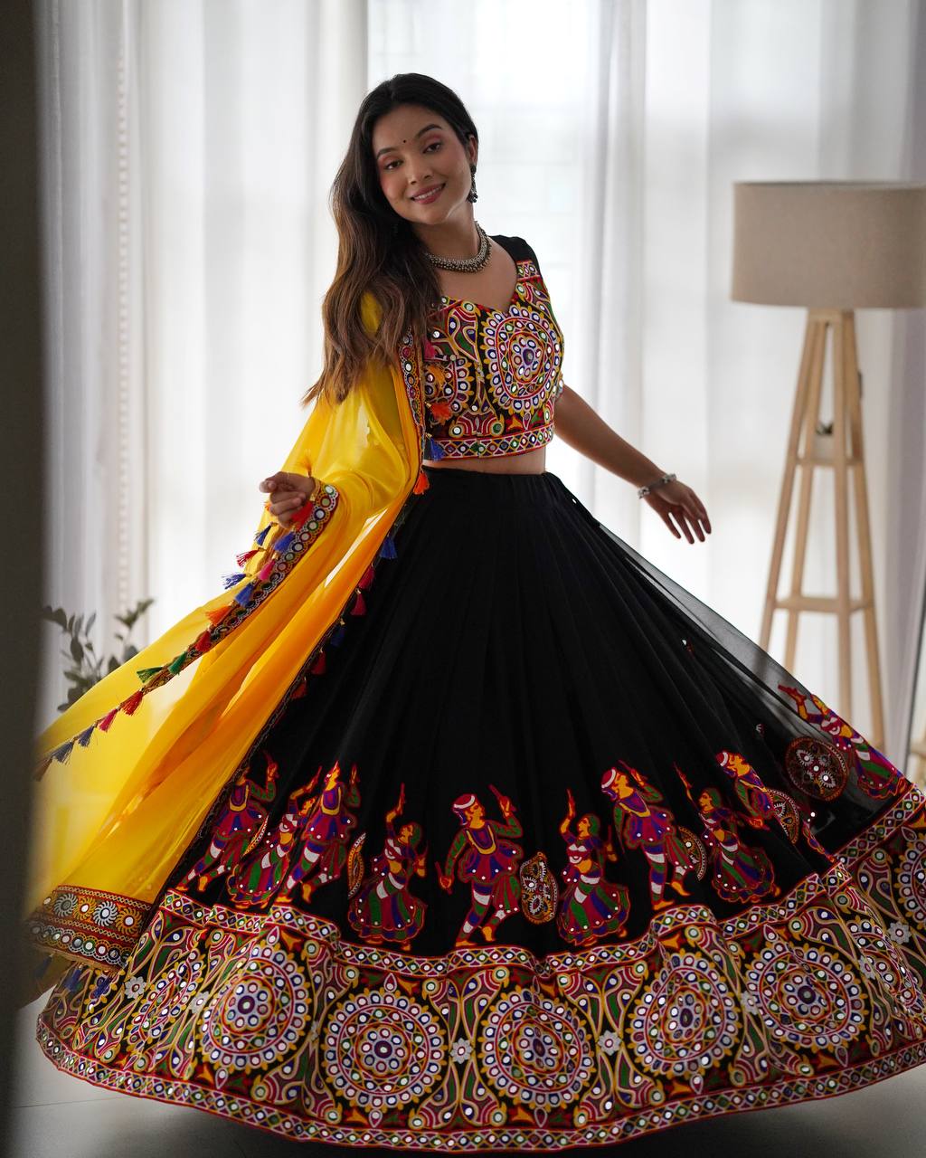 Mirazelle Designer Georgette Mirror Work Stitched Lehenga Choli for Navratri