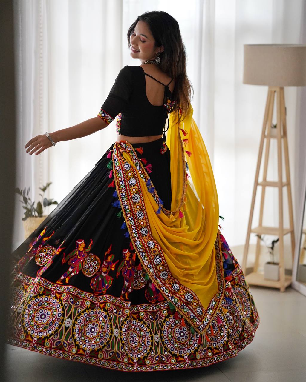 Mirazelle Designer Georgette Mirror Work Stitched Lehenga Choli for Navratri