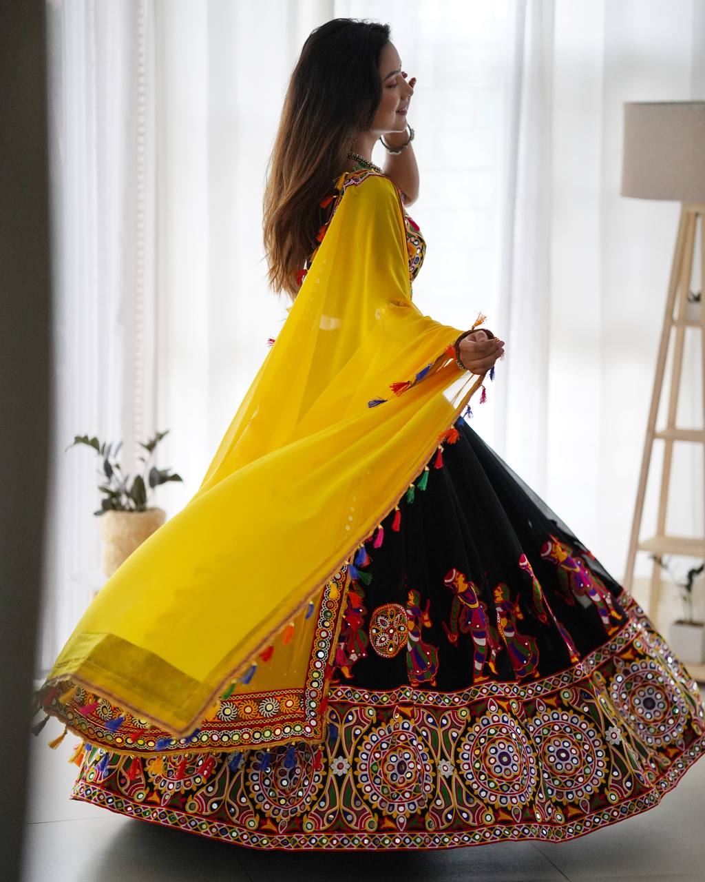 Mirazelle Designer Georgette Mirror Work Stitched Lehenga Choli for Navratri