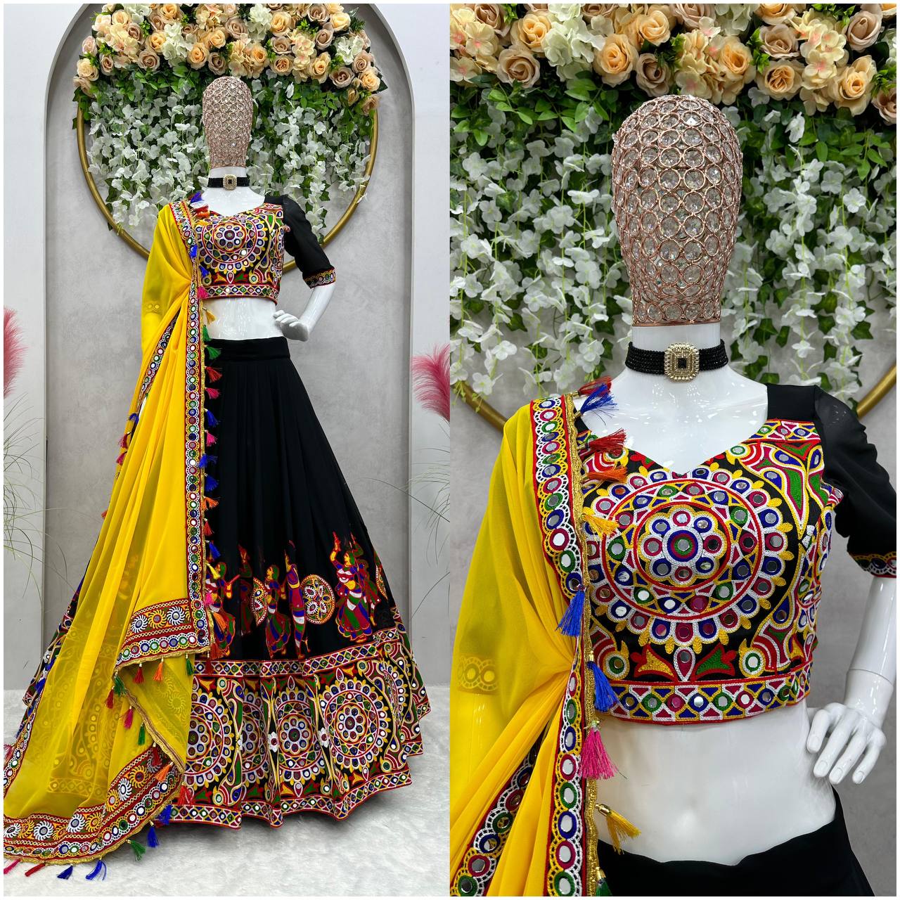 Mirazelle Designer Georgette Mirror Work Stitched Lehenga Choli for Navratri