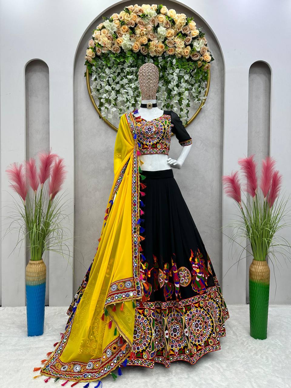 Mirazelle Designer Georgette Mirror Work Stitched Lehenga Choli for Navratri