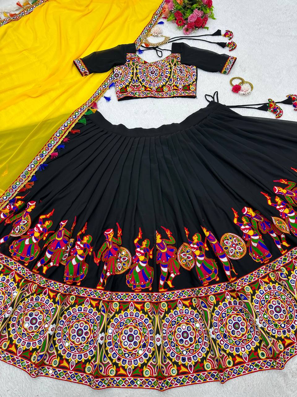 Mirazelle Designer Georgette Mirror Work Stitched Lehenga Choli for Navratri