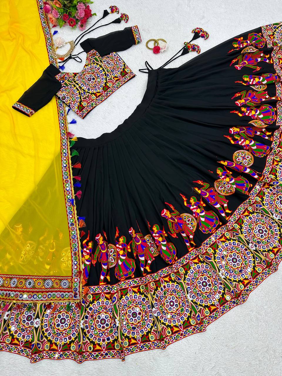 Mirazelle Designer Georgette Mirror Work Stitched Lehenga Choli for Navratri