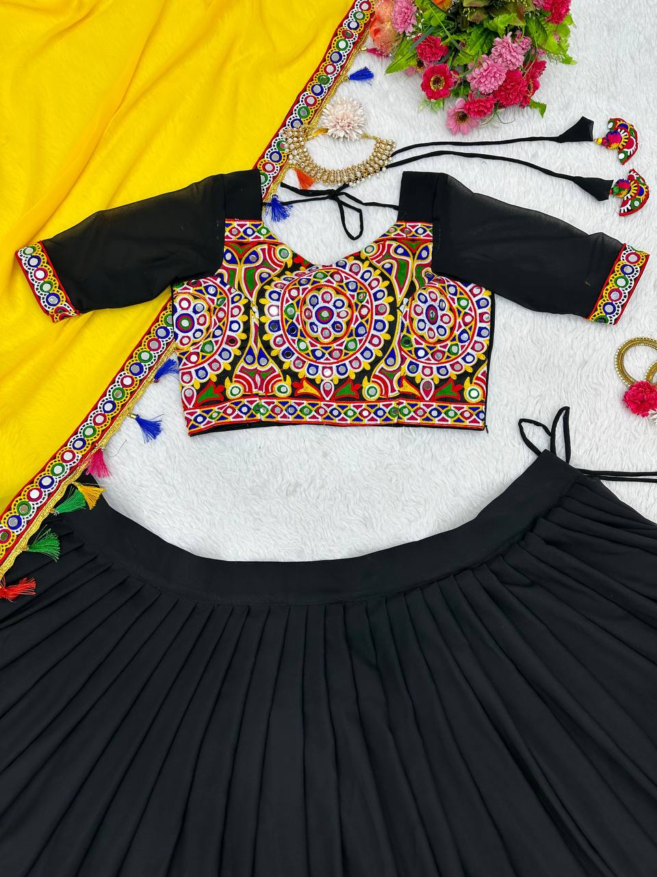 Mirazelle Designer Georgette Mirror Work Stitched Lehenga Choli for Navratri