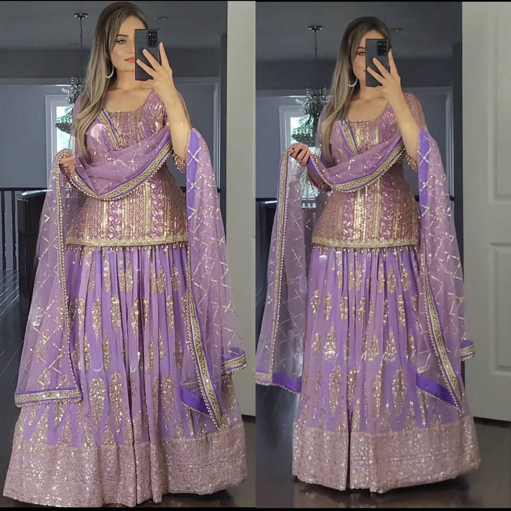Heavy Work Blue Kurta Lehenga Dupatta set
