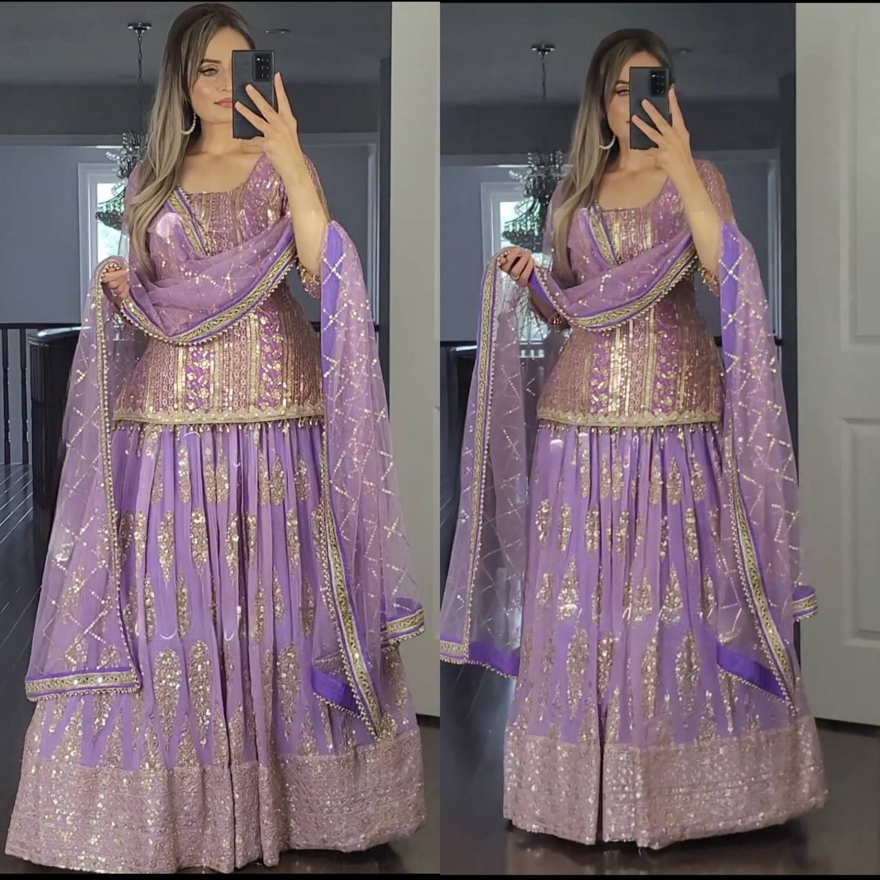 Heavy Work Blue Kurta Lehenga Dupatta set
