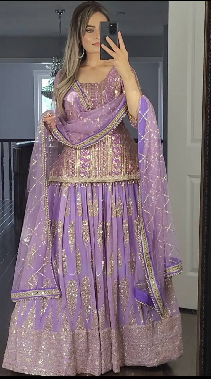 Heavy Work Blue Kurta Lehenga Dupatta set