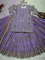 Heavy Work Blue Kurta Lehenga Dupatta set