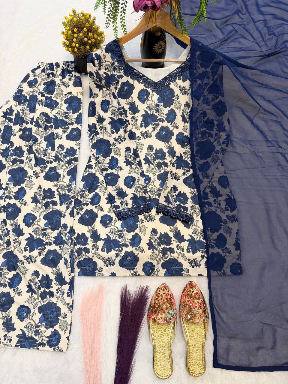 Mehvara Designer Pure Cambric Cotton Farshi Suit with Full Sleeve Kurti