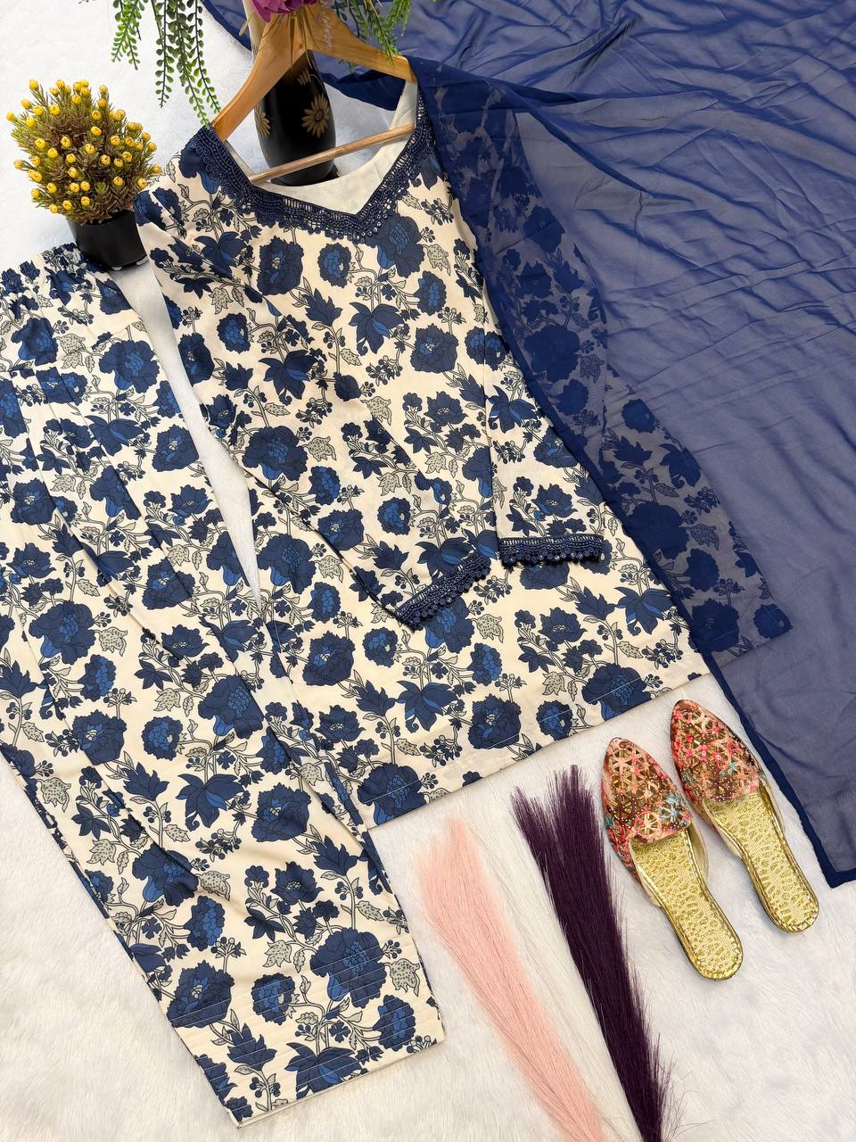 Mehvara Designer Pure Cambric Cotton Farshi Suit with Full Sleeve Kurti