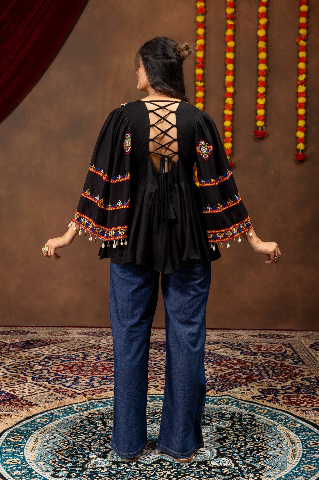 Navrangi Rayon Kediya with Real Mirror Work & Designer Denim Jeans