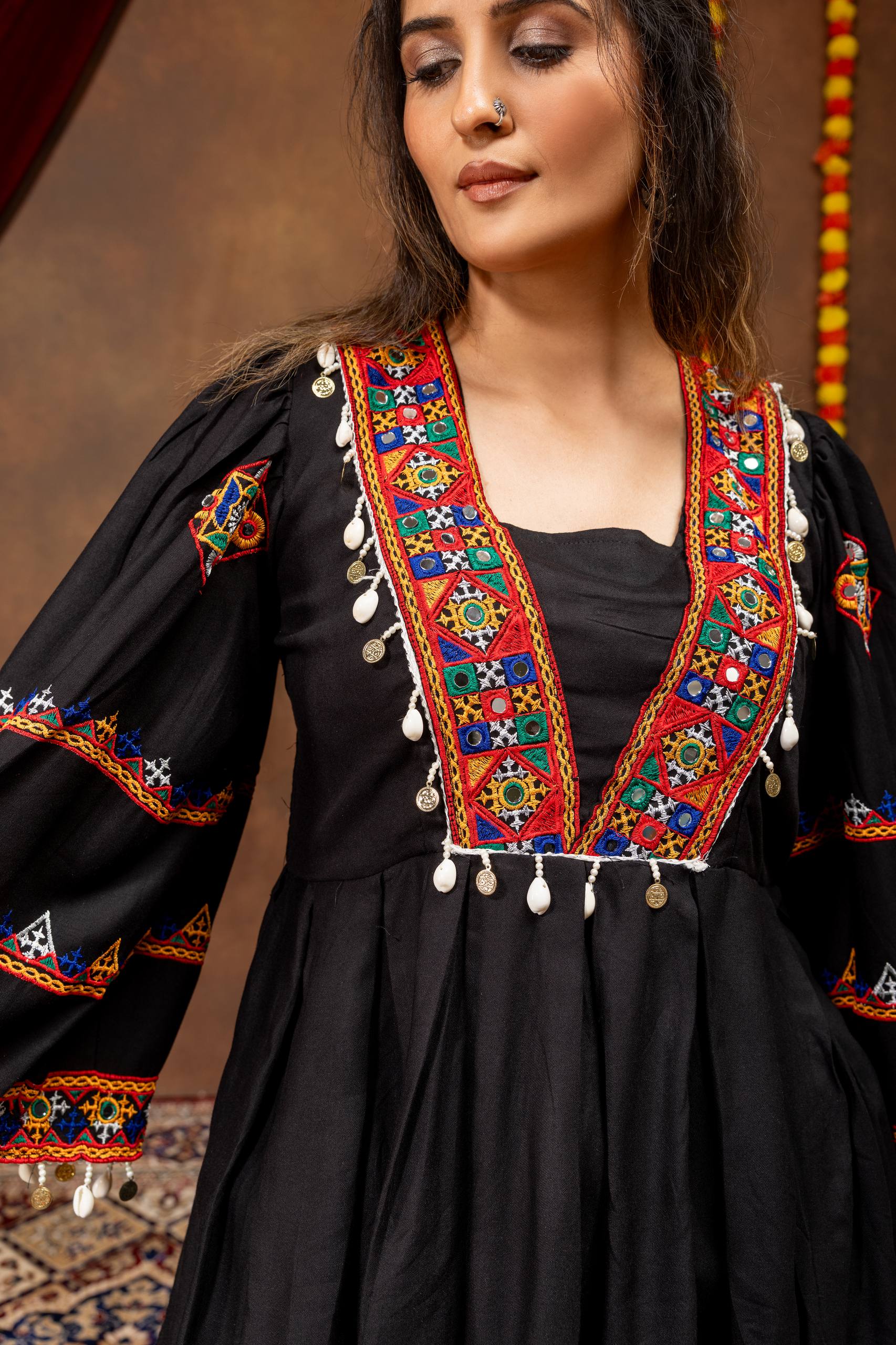 Navrangi Rayon Kediya with Real Mirror Work & Designer Denim Jeans