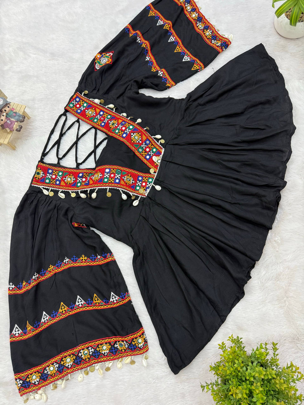 Navrangi Rayon Kediya with Real Mirror Work & Designer Denim Jeans