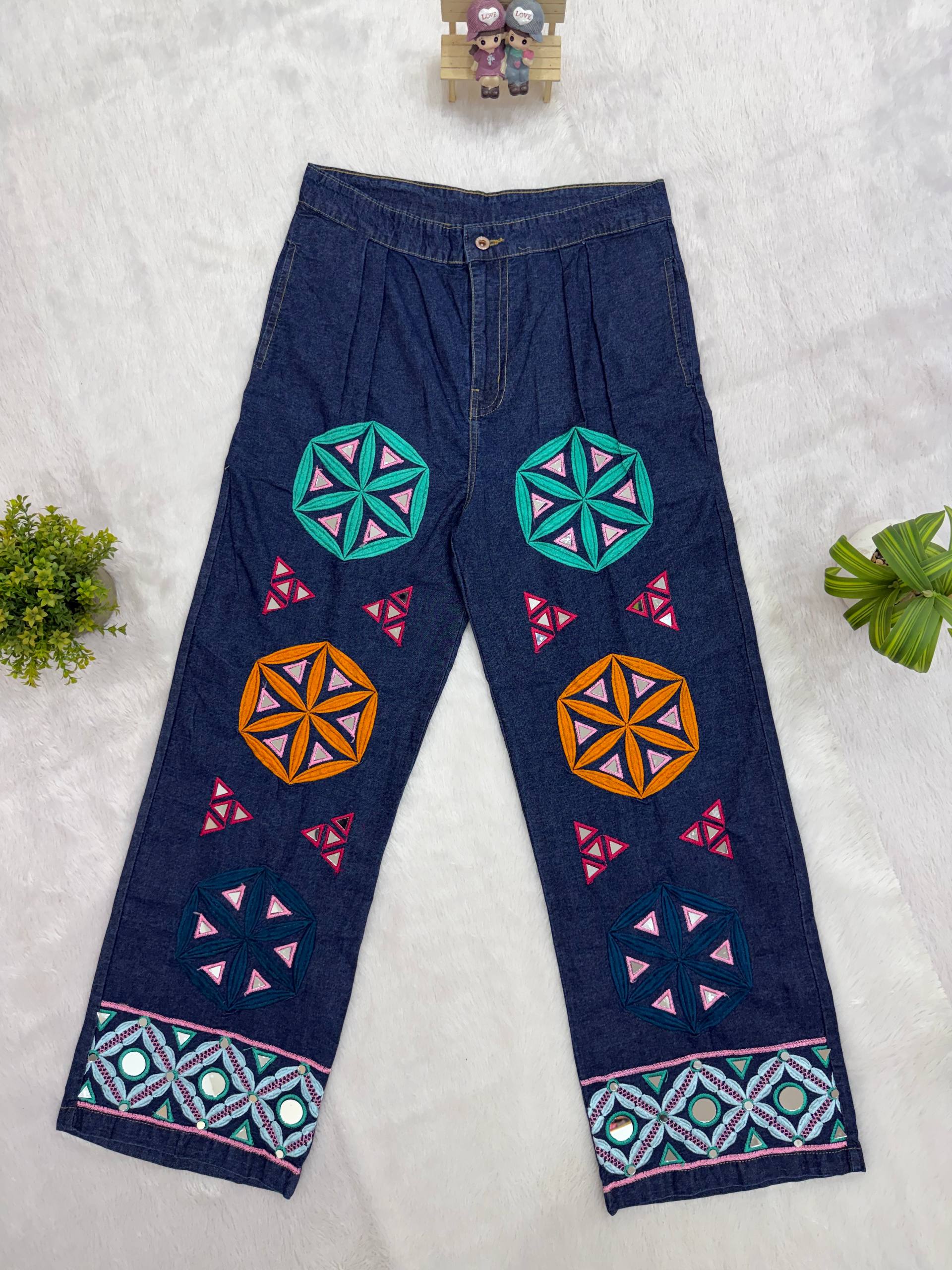 Navrangi Rayon Kediya with Real Mirror Work & Designer Denim Jeans