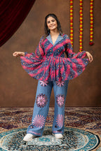 Rangdhara Georgette Kediya with Denim & Gota Lace Paired Mirror Work Jeans